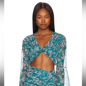 Revolve Floral Teal Top